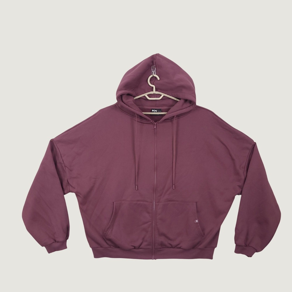 Popflex Zip Cloud Hoodie 1X/2X Deep Plum Fleece Lined Oversized Athleisure Cozy